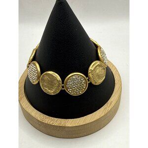 Gold-Tone Textured & Rhinestone Stretch Bracelet